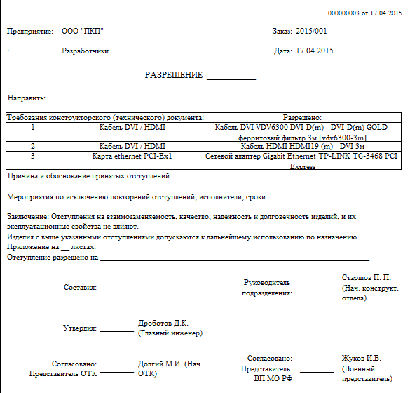 Карта разрешений на отклонения от требований чертежа гост